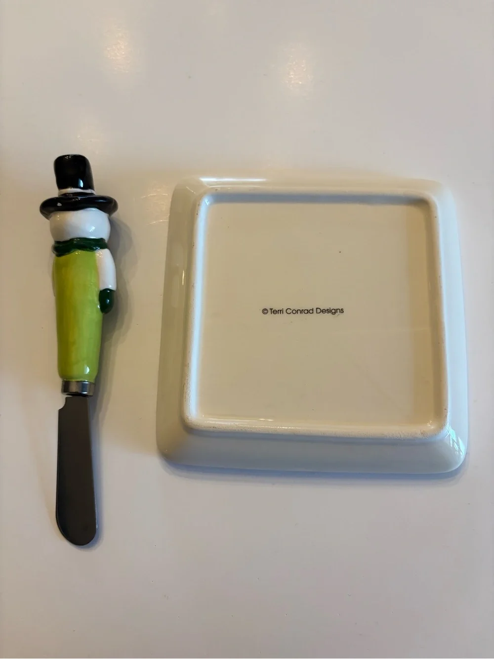 Lime Snowman Cheese Spreader with Ceramic Tray